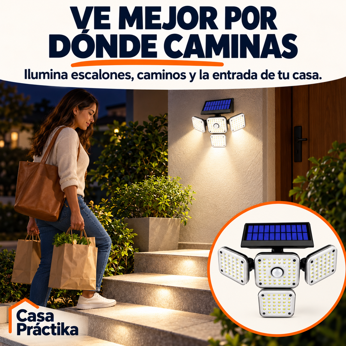 Lámpara Solar de Pared con 4 Paneles LED – Ilumina tu Entrada y Patio sin Tomacorriente