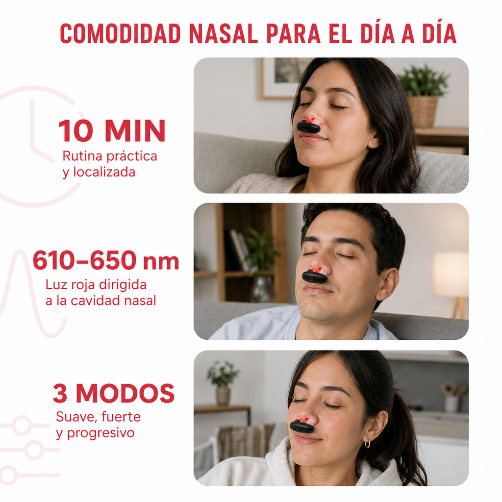 RespiraLuz Ayuda a aliviar la congestión nasal con luz roja en sesiones de 10 minutos