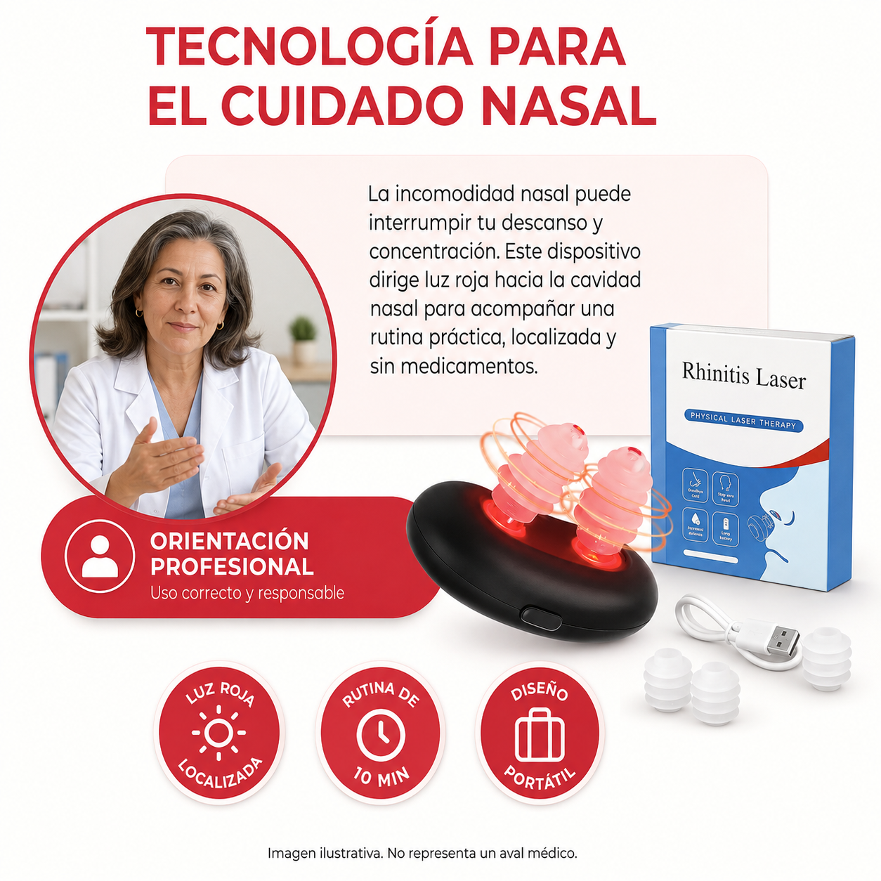 RespiraLuz Ayuda a aliviar la congestión nasal con luz roja en sesiones de 10 minutos