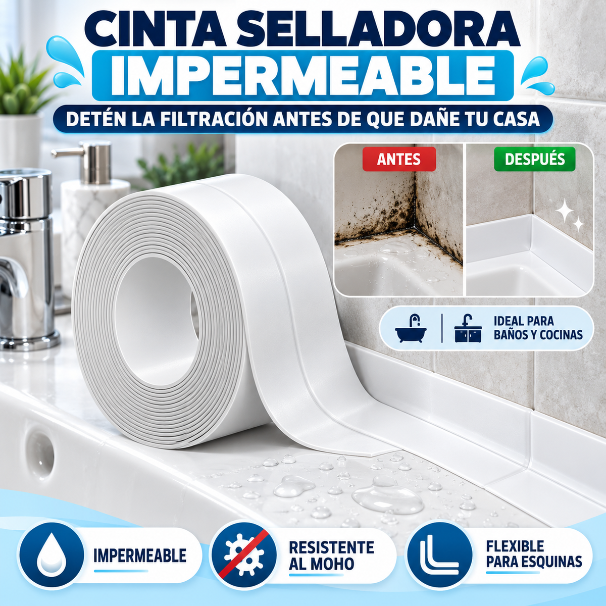 Cinta Selladora Impermeable; ¡No Dejes que la Humedad Pudra tu Casa y evita enfermedades!