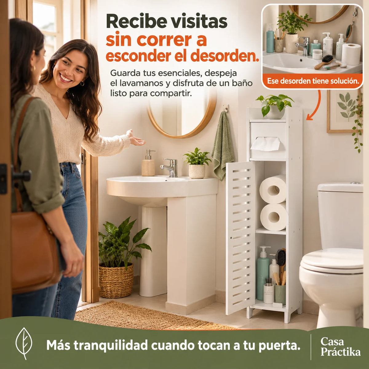 Organizador Vertical para Baño: Guarda Papel y Productos de Aseo, Libera Espacio y Mantén Todo en Orden