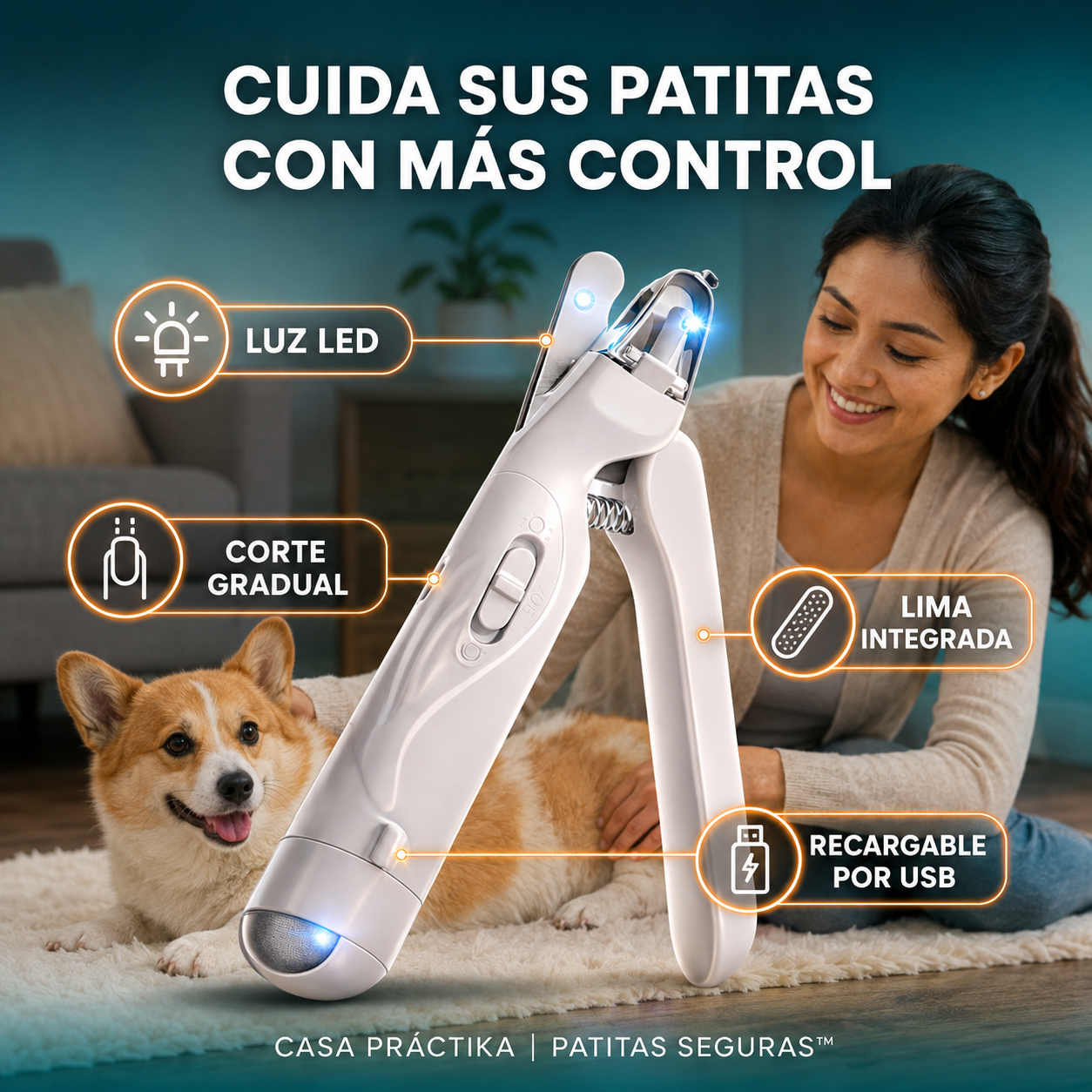 Cortauñas Patitas Seguras 2 en 1: Luz LED y Lima Integrada