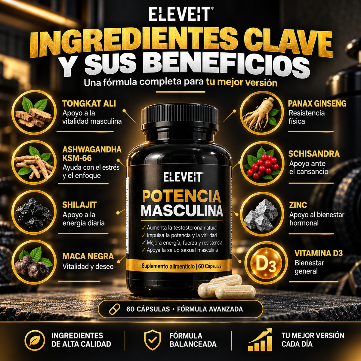 ELEVEIT Potencia Masculina – Más energía, vitalidad y rendimiento masculino con una fórmula avanzada