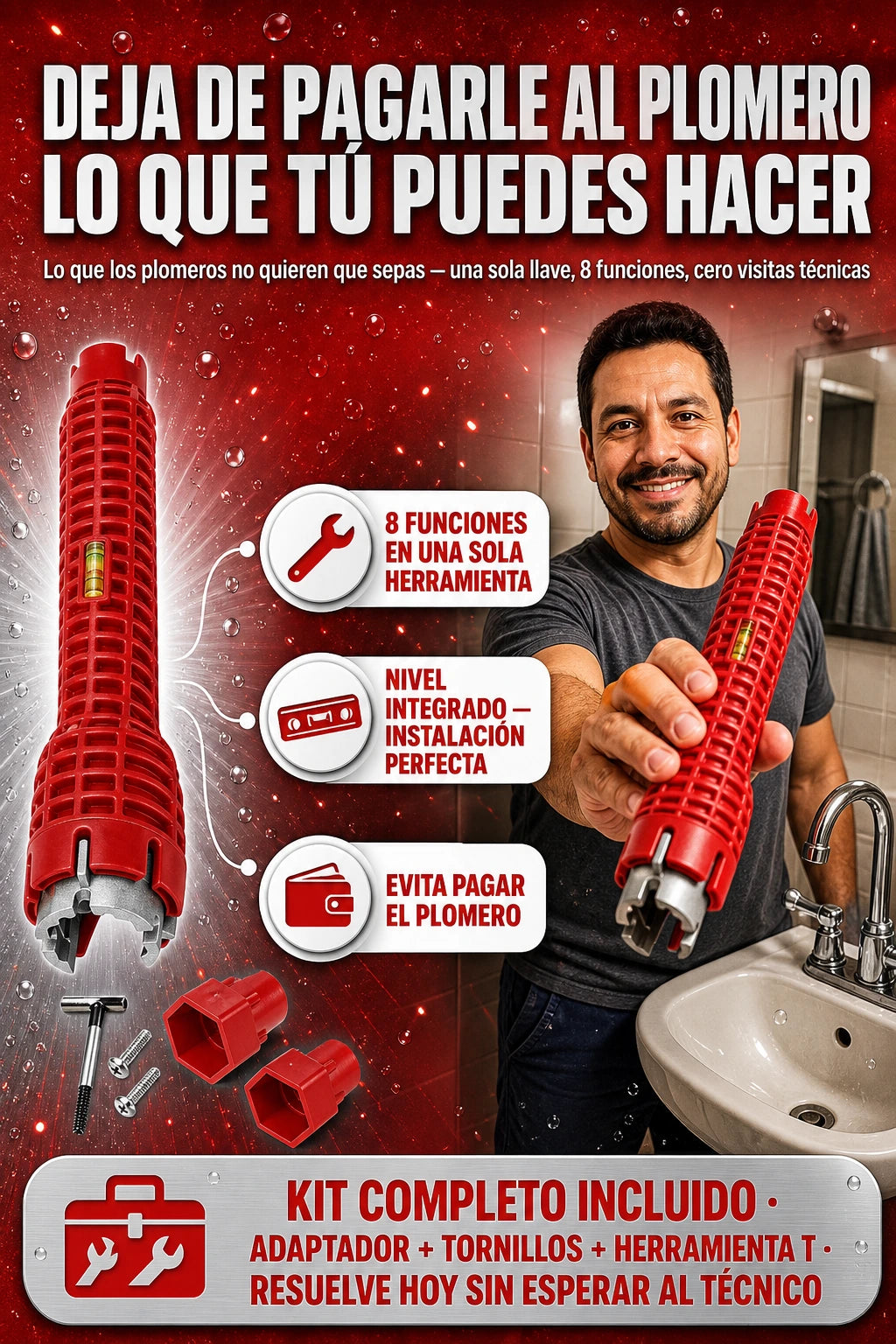 Llave 8 en 1 multifunción para Grifería: no tendrás que gastar en plomeria