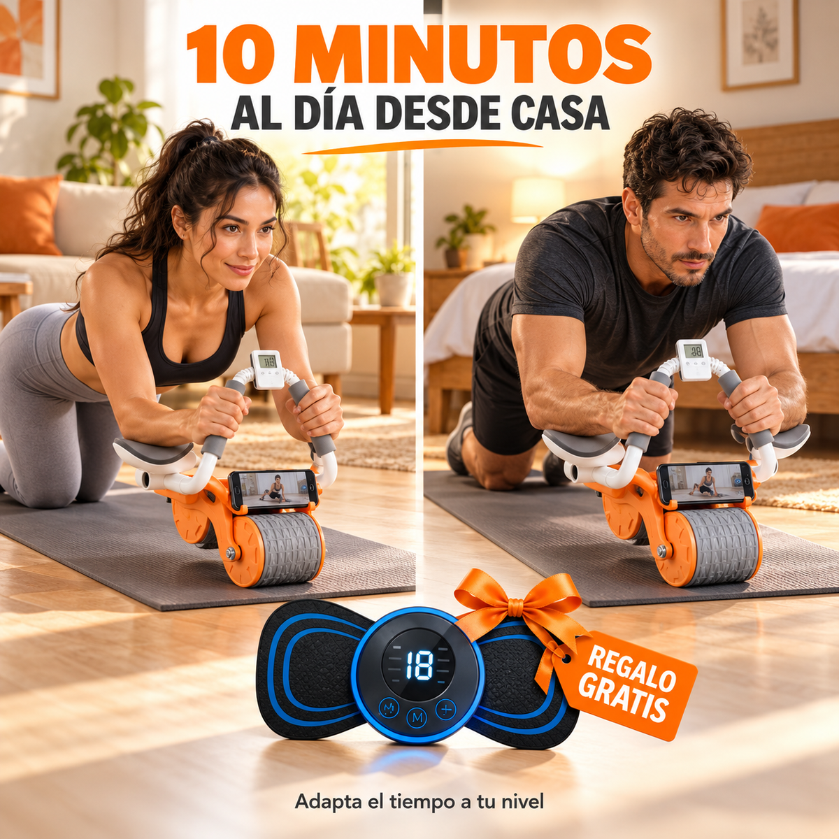 Rueda Abdominal con Rebote Automático + Masajeador Cervical de REGALO