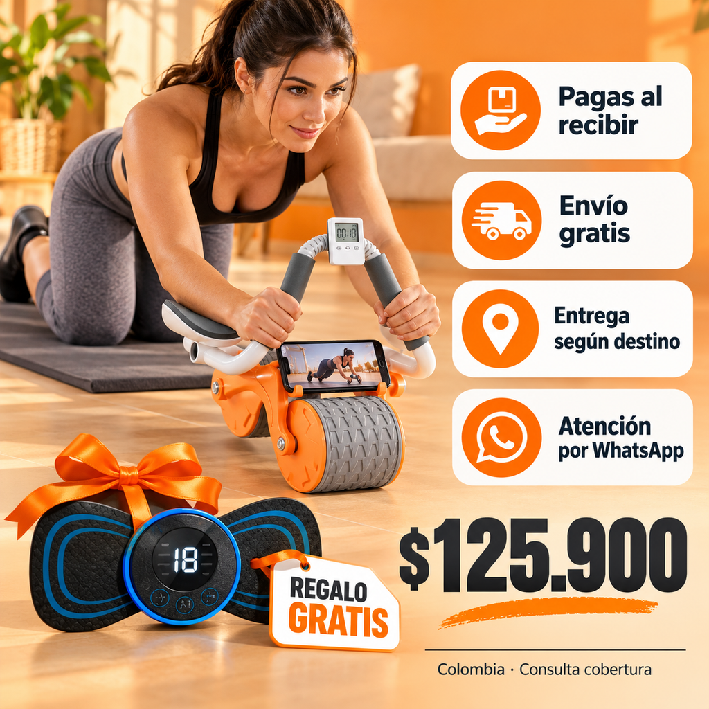 Rueda Abdominal con Rebote Automático + Masajeador Cervical de REGALO