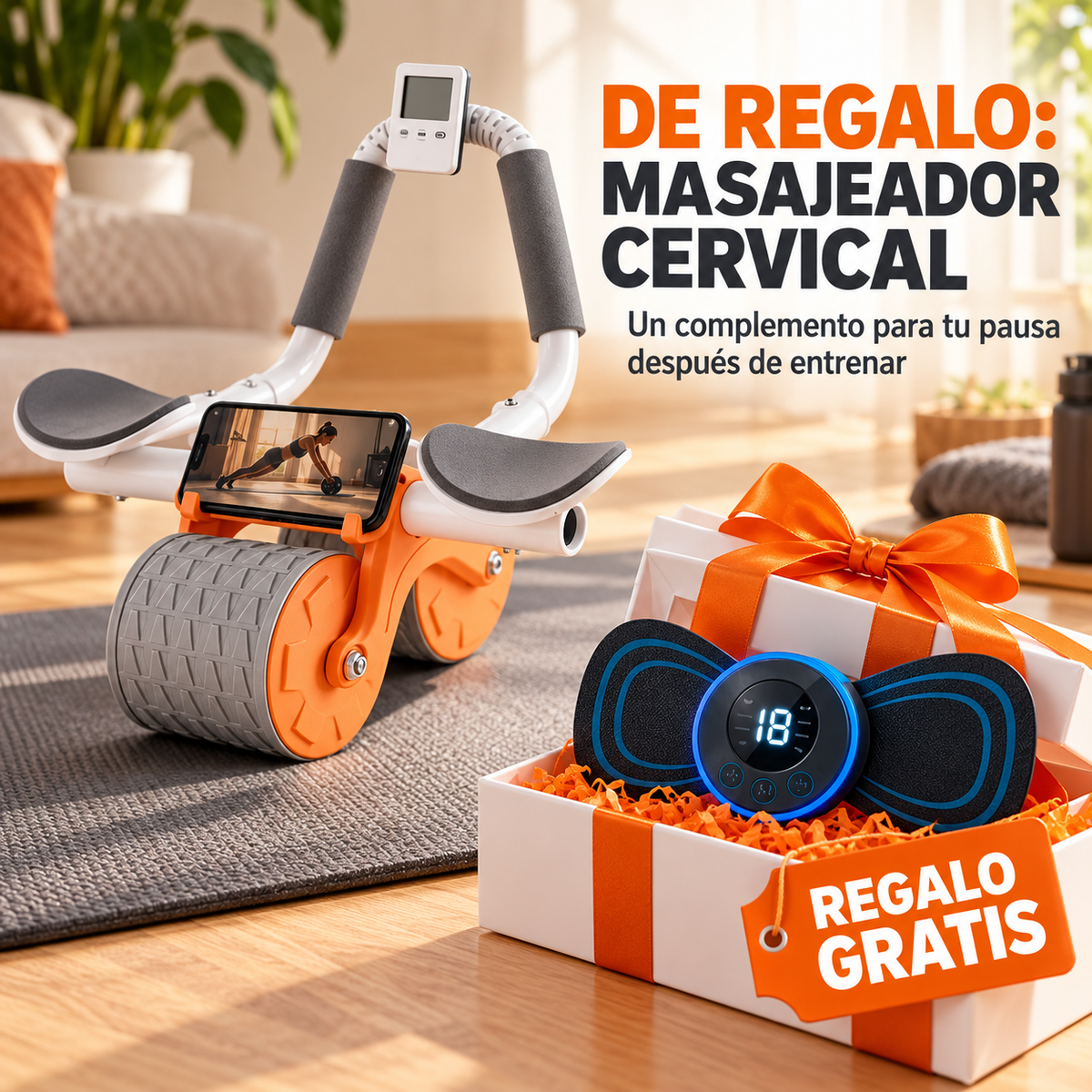 Rueda Abdominal con Rebote Automático + Masajeador Cervical de REGALO