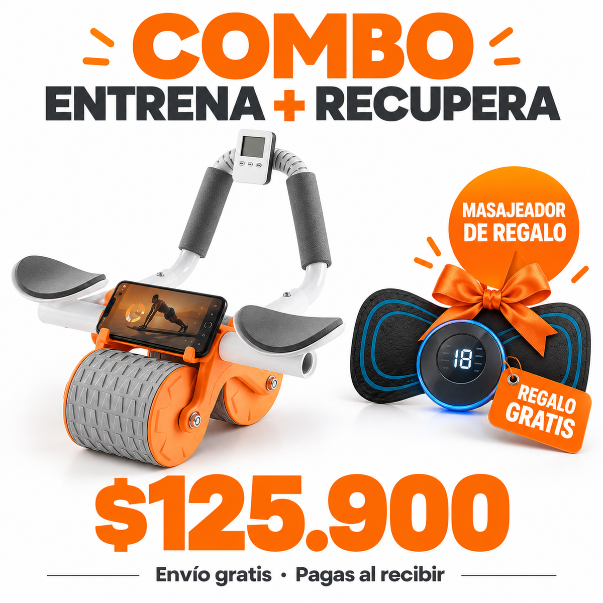 Rueda abdominal con rebote naranja y masajeador cervical de regalo