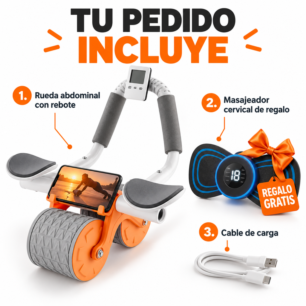 Rueda Abdominal con Rebote Automático + Masajeador Cervical de REGALO