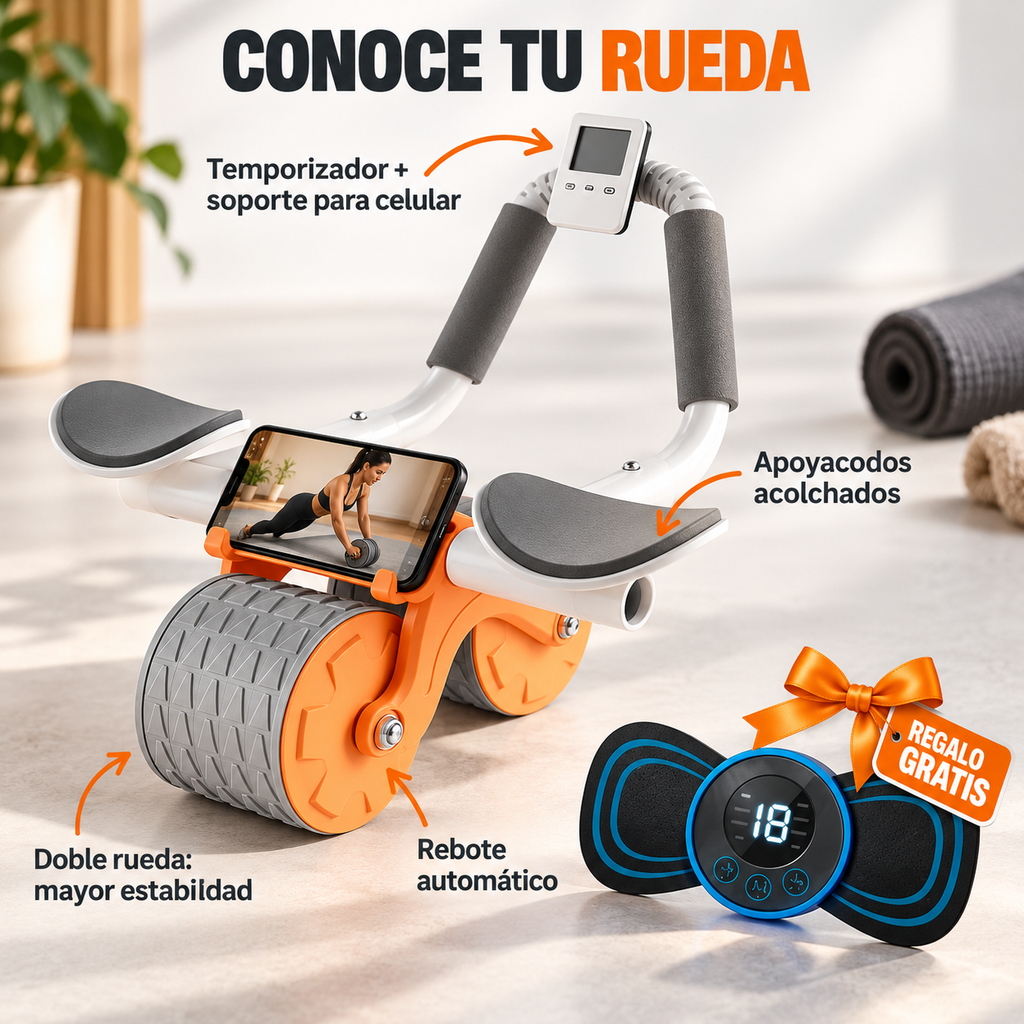 Rueda Abdominal con Rebote Automático + Masajeador Cervical de REGALO