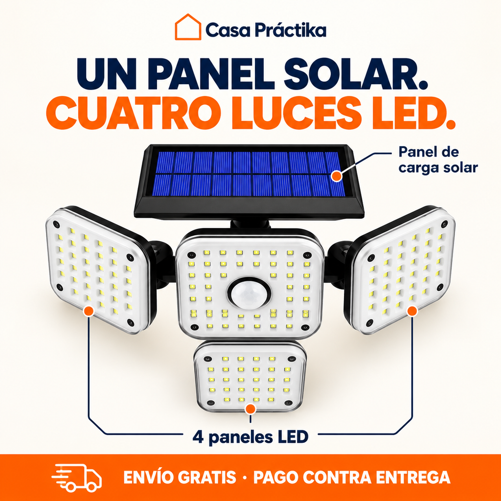 Lámpara Solar de Pared con 4 Paneles LED – Ilumina tu Entrada y Patio sin Tomacorriente