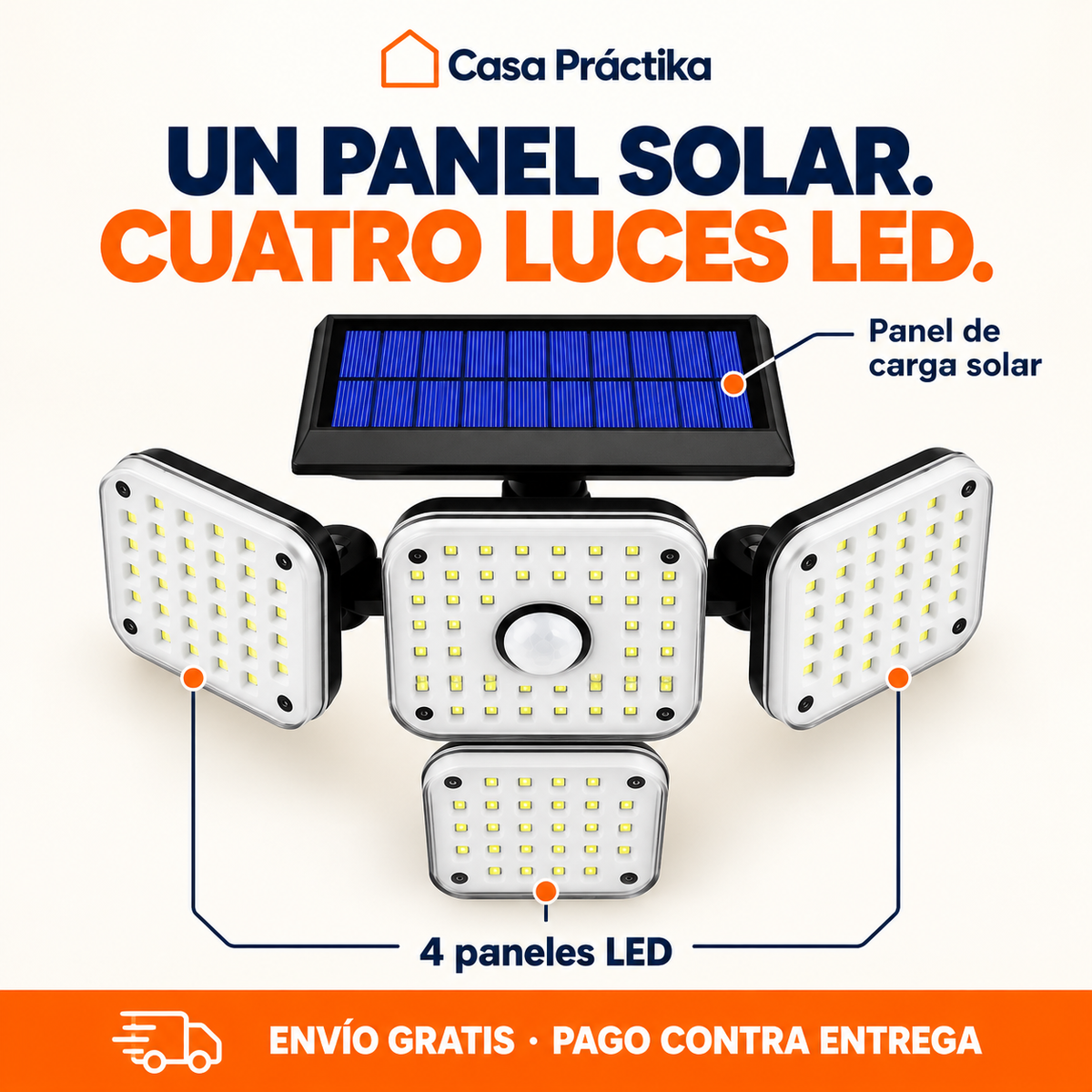 Lámpara Solar de Pared con 4 Paneles LED – Ilumina tu Entrada y Patio sin Tomacorriente
