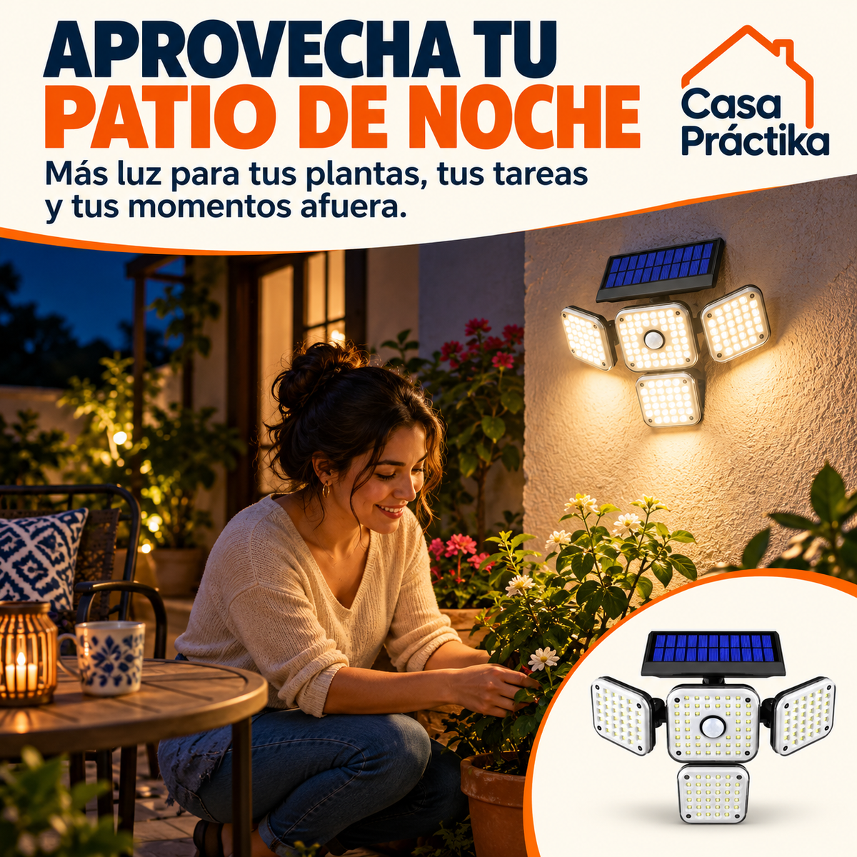 Lámpara Solar de Pared con 4 Paneles LED – Ilumina tu Entrada y Patio sin Tomacorriente