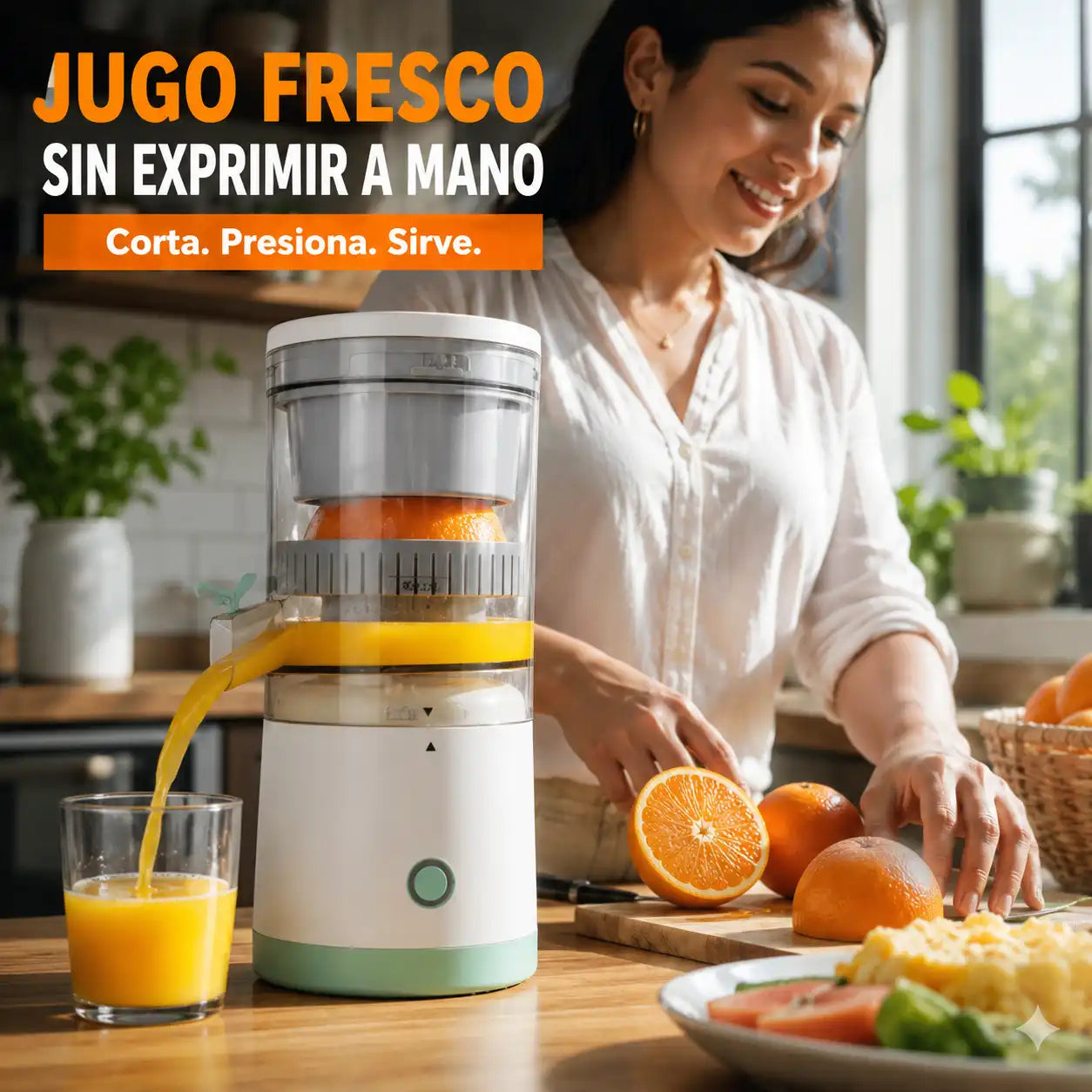 DISFRUTA JUGO RECIÉN EXPRIMIDO SIN CANSAR TUS MANOS