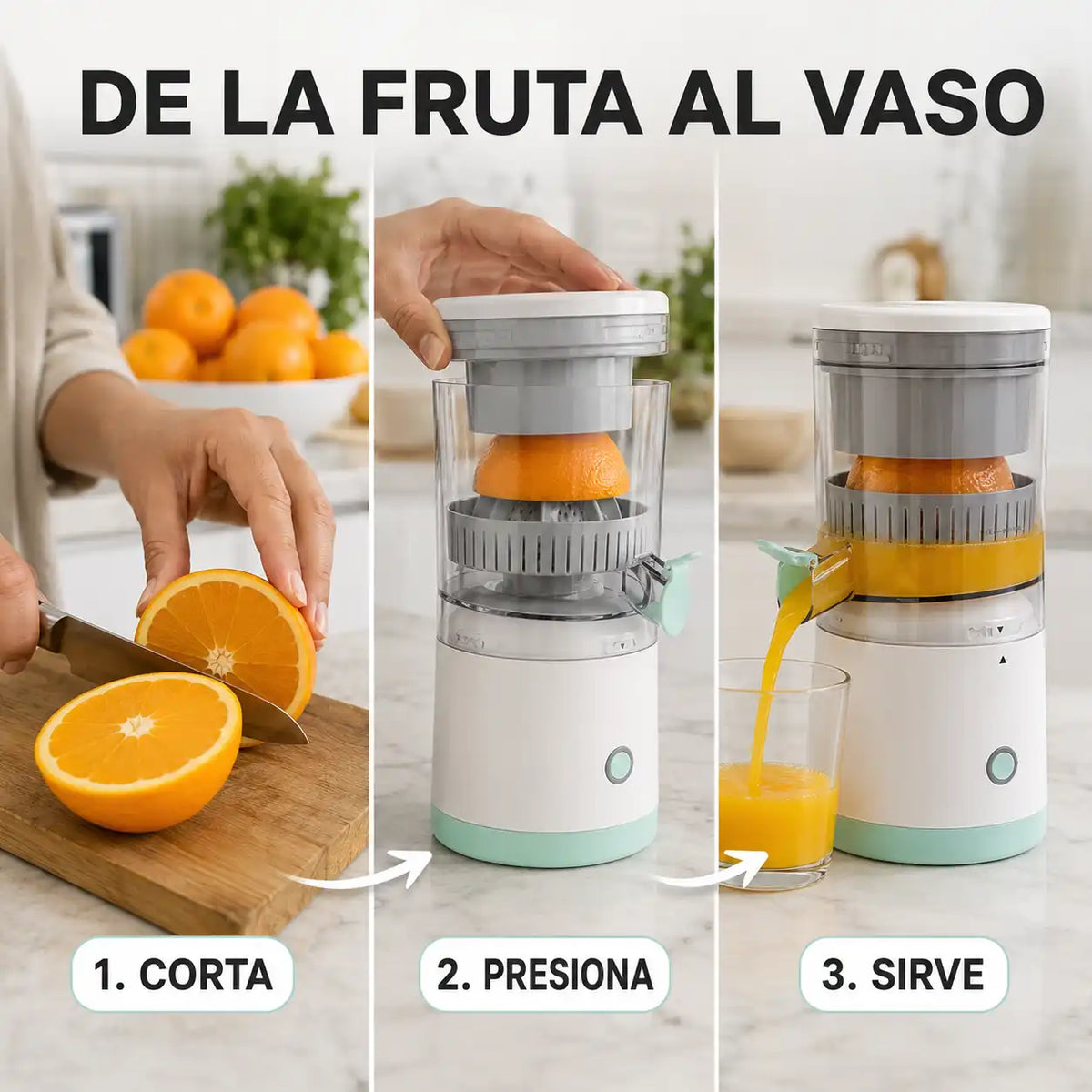 DISFRUTA JUGO RECIÉN EXPRIMIDO SIN CANSAR TUS MANOS